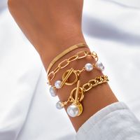 Lady Heart Shape Imitation Pearl Alloy Wholesale Bracelets sku image 3