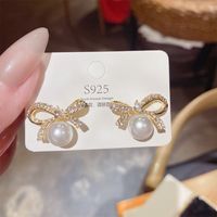 Wholesale Jewelry Sweet Heart Shape Bow Knot Alloy Artificial Pearls Pearl Plating Drop Earrings Ear Studs sku image 26