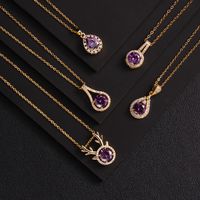 Lady Korean Style Geometric Square Heart Shape Copper Plating Inlay Zircon Pendant Necklace main image 5