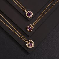 Lady Korean Style Geometric Square Heart Shape Copper Plating Inlay Zircon Pendant Necklace main image 2