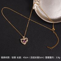 Lady Korean Style Geometric Square Heart Shape Copper Plating Inlay Zircon Pendant Necklace sku image 13
