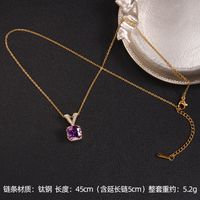Lady Korean Style Geometric Square Heart Shape Copper Plating Inlay Zircon Pendant Necklace sku image 10