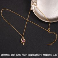 Lady Korean Style Geometric Square Heart Shape Copper Plating Inlay Zircon Pendant Necklace sku image 1