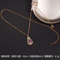 Lady Korean Style Geometric Square Heart Shape Copper Plating Inlay Zircon Pendant Necklace sku image 11
