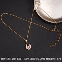 Lady Korean Style Geometric Square Heart Shape Copper Plating Inlay Zircon Pendant Necklace sku image 9