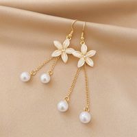1 Pair Casual Round Flower Rectangle Plating Inlay Alloy Rhinestones Opal Pearl Drop Earrings main image 3