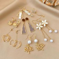 1 Pair Casual Round Flower Rectangle Plating Inlay Alloy Rhinestones Opal Pearl Drop Earrings main image 1