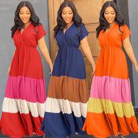 Women's Regular Dress Casual V Neck Short Sleeve Color Block Maxi Long Dress Daily main image 1