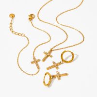 304 Stainless Steel 16K Gold Plated White Gold Plated Gold Plated Simple Style Inlay Cross Rhinestones Bracelets Earrings Necklace main image 2