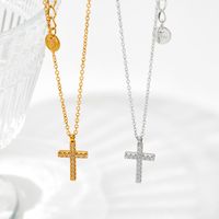 304 Stainless Steel 16K Gold Plated White Gold Plated Gold Plated Simple Style Inlay Cross Rhinestones Bracelets Earrings Necklace main image 5