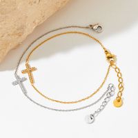 304 Stainless Steel 16K Gold Plated White Gold Plated Gold Plated Simple Style Inlay Cross Rhinestones Bracelets Earrings Necklace main image 4