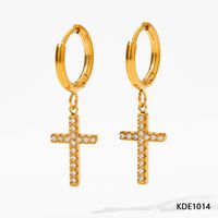 304 Stainless Steel 16K Gold Plated White Gold Plated Gold Plated Simple Style Inlay Cross Rhinestones Bracelets Earrings Necklace sku image 1