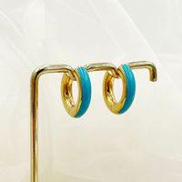 1 Pair Commute C Shape Polishing Enamel Plating 304 Stainless Steel 14K Gold Plated Earrings sku image 2