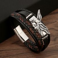 Streetwear Eagle Stainless Steel Pu Leather Men's Bracelets sku image 1
