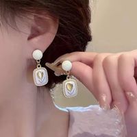 1 Pair Fashion Letter Square Heart Shape Inlay Imitation Pearl Alloy Artificial Gemstones Earrings sku image 62
