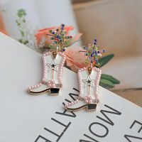 1 Pair Cowboy Style Boots Inlay Alloy Artificial Gemstones Drop Earrings main image 2