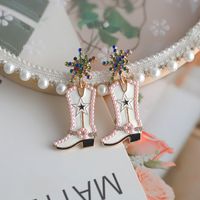 1 Pair Cowboy Style Boots Inlay Alloy Artificial Gemstones Drop Earrings main image 7