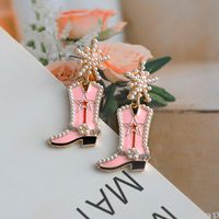 1 Pair Cowboy Style Boots Inlay Alloy Artificial Gemstones Drop Earrings main image 6
