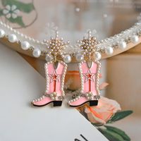 1 Pair Cowboy Style Boots Inlay Alloy Artificial Gemstones Drop Earrings main image 5