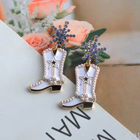 1 Pair Cowboy Style Boots Inlay Alloy Artificial Gemstones Drop Earrings main image 3