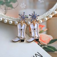 1 Pair Cowboy Style Boots Inlay Alloy Artificial Gemstones Drop Earrings main image 4
