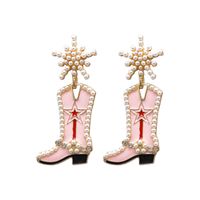 1 Pair Cowboy Style Boots Inlay Alloy Artificial Gemstones Drop Earrings sku image 2
