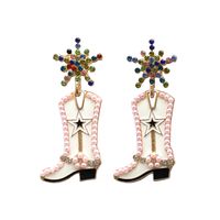 1 Pair Cowboy Style Boots Inlay Alloy Artificial Gemstones Drop Earrings sku image 3