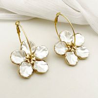 1 Pair Classical Vintage Style Flower Plating Inlay 304 Stainless Steel Shell 14K Gold Plated Earrings main image 1