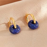 1 Pair Elegant Circle Round Beaded Plating Natural Stone Copper 18k Gold Plated Drop Earrings main image 6