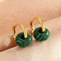 1 Pair Elegant Circle Round Beaded Plating Natural Stone Copper 18k Gold Plated Drop Earrings main image 3