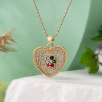 Simple Style Commute Colorful Heart Shape Copper Plating Inlay Zircon 18k Gold Plated Pendant Necklace sku image 2