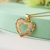 Simple Style Commute Colorful Heart Shape Copper Plating Inlay Zircon 18k Gold Plated Pendant Necklace sku image 1