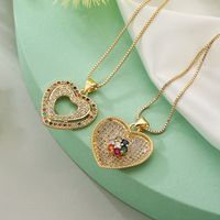 Simple Style Commute Colorful Heart Shape Copper Plating Inlay Zircon 18k Gold Plated Pendant Necklace main image 5