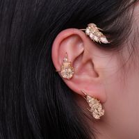 Fashion Elegant Shining Diamond Feather Zircon Inlaid One-piece Ear Clip sku image 3