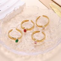 Elegant Shiny Cross Oval Stainless Steel Plating Inlay Zircon 18k Gold Plated Open Rings main image 3