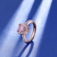 Élégant Dame Sucré Forme De Cœur Le Cuivre Placage Incruster Zircon Anneau Ouvert main image 4