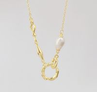 Simple Style Solid Color Sterling Silver 14k Gold Plated Rhodium Plated Pearl Zircon Pendant Necklace In Bulk main image 3