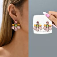 1 Pair Simple Style Flower Plastic Rhinestone Women's Drop Earrings main image 4