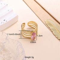 Tropical Rhombus Stainless Steel Plating Inlay Zircon 18k Gold Plated Open Rings sku image 4