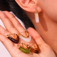 1 Pair Vintage Style Color Block Plating Stainless Steel Arylic 18k Gold Plated Earrings main image 2