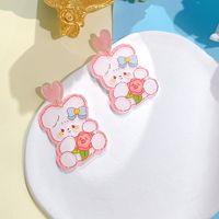 1 Pair Cute Rabbit Printing Arylic Drop Earrings sku image 2