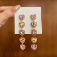 1 Pair Simple Style Shiny Star Tassel Heart Shape Plating Inlay Copper Rhinestones Drop Earrings main image 2
