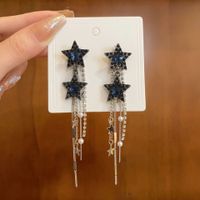 1 Pair Simple Style Shiny Star Tassel Heart Shape Plating Inlay Copper Rhinestones Drop Earrings sku image 12