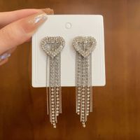 1 Pair Simple Style Shiny Star Tassel Heart Shape Plating Inlay Copper Rhinestones Drop Earrings sku image 18
