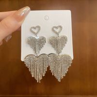 1 Pair Simple Style Shiny Star Tassel Heart Shape Plating Inlay Copper Rhinestones Drop Earrings sku image 27