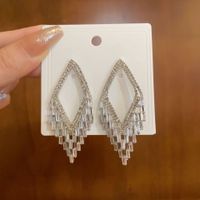 1 Pair Simple Style Shiny Star Tassel Heart Shape Plating Inlay Copper Rhinestones Drop Earrings sku image 23