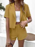 Women's British Style Solid Color Polyester Patchwork Shorts Sets main image 1