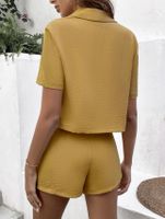 Frau Britischer Stil Einfarbig Polyester Patchwork Shorts-sets main image 3
