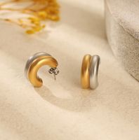 1 Pair Simple Style C Shape Plating Titanium Steel Gold Plated Earrings sku image 1