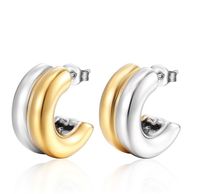 1 Pair Simple Style C Shape Plating Titanium Steel Gold Plated Earrings main image 4